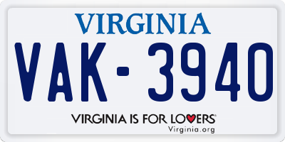 VA license plate VAK3940