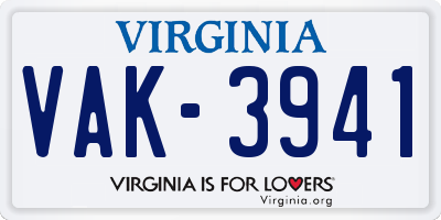 VA license plate VAK3941