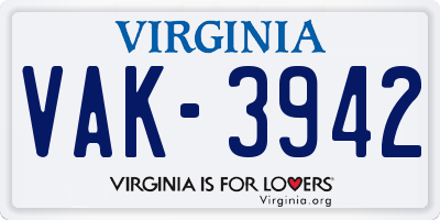 VA license plate VAK3942