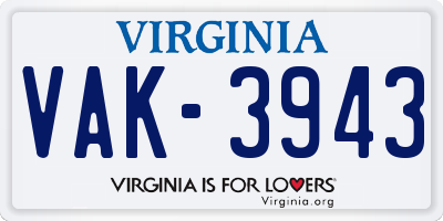VA license plate VAK3943