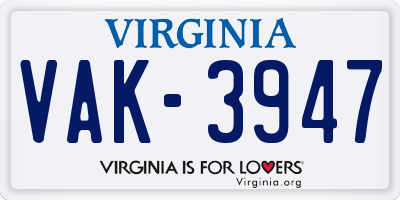 VA license plate VAK3947