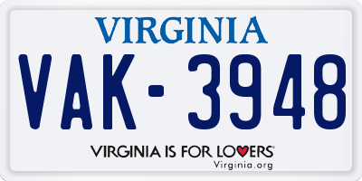 VA license plate VAK3948