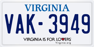 VA license plate VAK3949