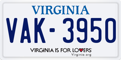 VA license plate VAK3950