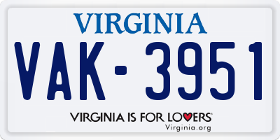 VA license plate VAK3951