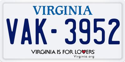 VA license plate VAK3952