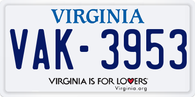 VA license plate VAK3953