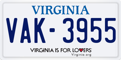 VA license plate VAK3955