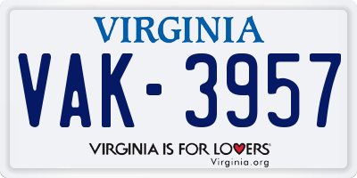 VA license plate VAK3957