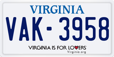 VA license plate VAK3958