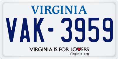VA license plate VAK3959