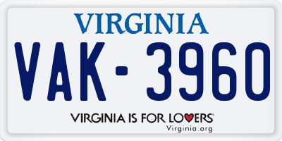 VA license plate VAK3960