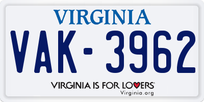 VA license plate VAK3962