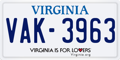 VA license plate VAK3963