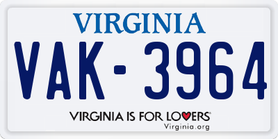 VA license plate VAK3964