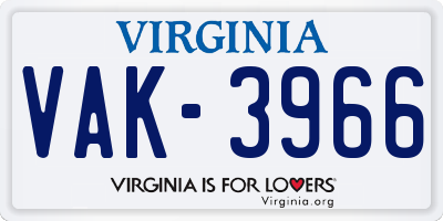 VA license plate VAK3966