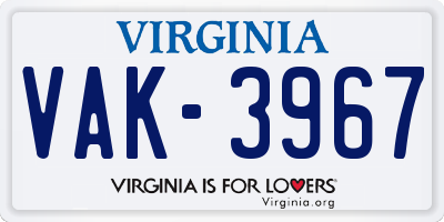 VA license plate VAK3967