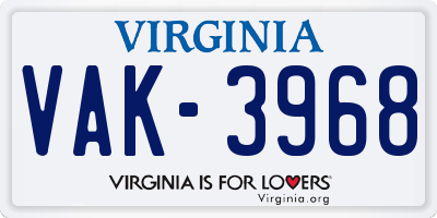 VA license plate VAK3968