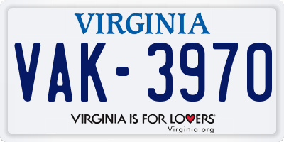 VA license plate VAK3970