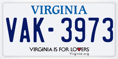 VA license plate VAK3973
