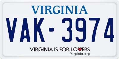 VA license plate VAK3974