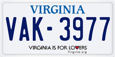 VA license plate VAK3977