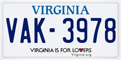 VA license plate VAK3978