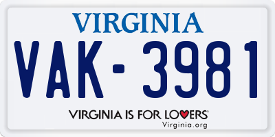 VA license plate VAK3981
