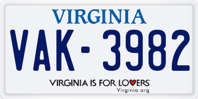 VA license plate VAK3982