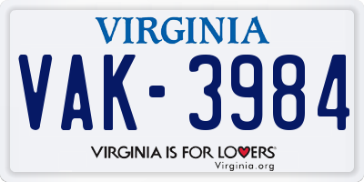 VA license plate VAK3984