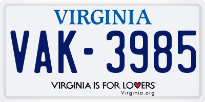 VA license plate VAK3985