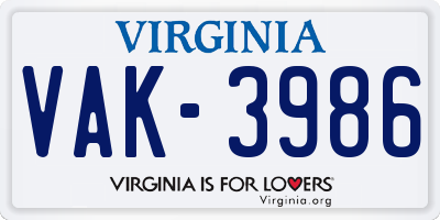 VA license plate VAK3986