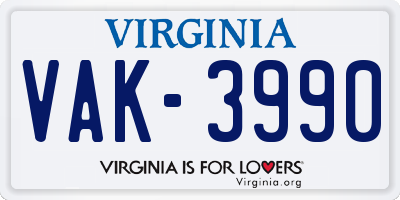 VA license plate VAK3990
