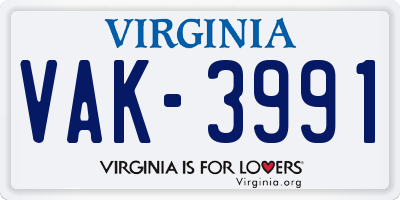 VA license plate VAK3991