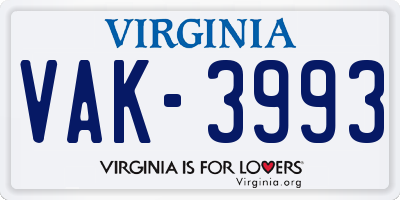 VA license plate VAK3993