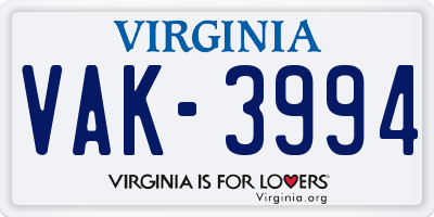 VA license plate VAK3994