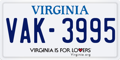 VA license plate VAK3995