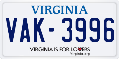 VA license plate VAK3996