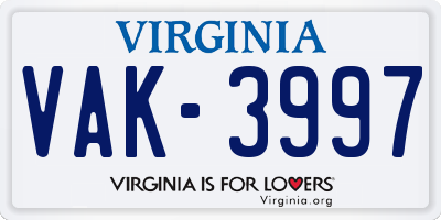VA license plate VAK3997