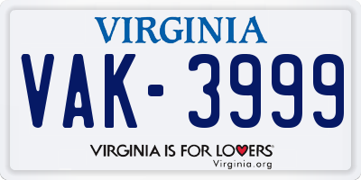 VA license plate VAK3999