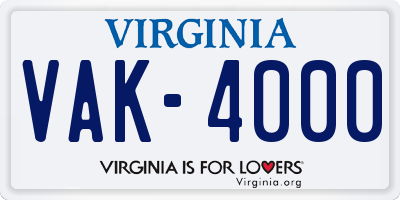 VA license plate VAK4000