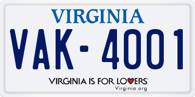 VA license plate VAK4001