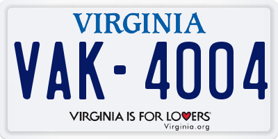 VA license plate VAK4004