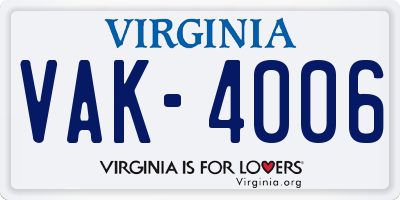 VA license plate VAK4006