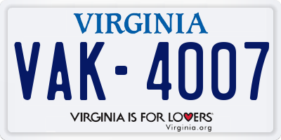 VA license plate VAK4007