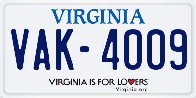 VA license plate VAK4009