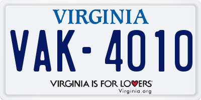 VA license plate VAK4010