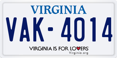 VA license plate VAK4014