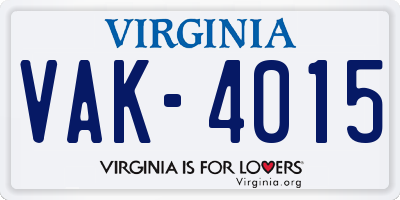 VA license plate VAK4015