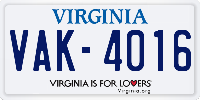 VA license plate VAK4016